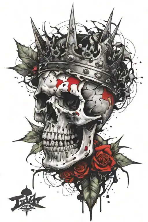 Skull, thorns, dagger, crown tattoo design idea