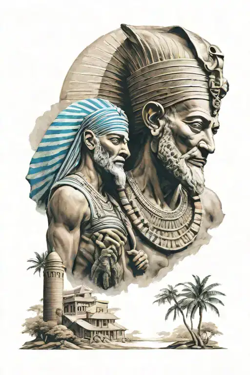 Color sleeve tattoo of Ramses and Moses tattoo design idea
