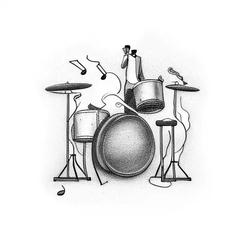 A dotwork tattoo of a jazz band playing in a smoky bar with instruments and musical notes floating in the air tattoo design idea