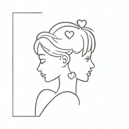 A subtle tattoo of a mother's silhouette with two small hearts floating above her head, symbolizing her love for her sons tattoo design idea