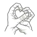 A simple outline of a mother's hand holding two small hearts, symbolizing the love for her sons tattoo design idea