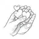 A simple outline of a mother's hand holding two small hearts, symbolizing the love for her sons tattoo design idea