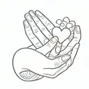 A simple outline of a mother's hand holding two small hearts, symbolizing the love for her sons tattoo design idea