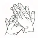 A simple outline of a mother's hand holding two small hearts, symbolizing the love for her sons tattoo design idea