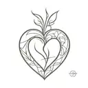 A minimalist design of a mother's heart being divided into two halves, each half representing one of her sons tattoo design idea