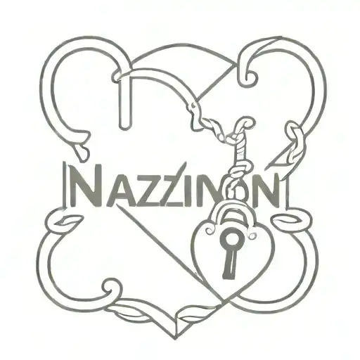 A tattoo with Nazanin's name and heart shaped lock tattoo design idea