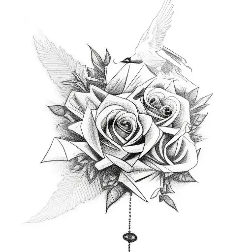 Create a sleeve tattoo featuring vultures carrying roses in their talons tattoo design idea