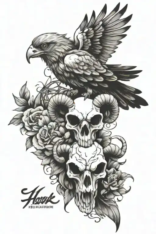 hawk and ram skull tattoo design idea