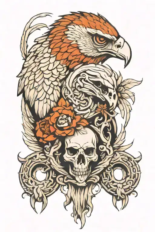 hawk and ram skull tattoo design idea