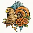 hawk and ram  tattoo design idea