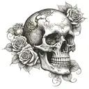 Create a realistic portrait of a skull surrounded by intricate roses on the forearm tattoo design idea