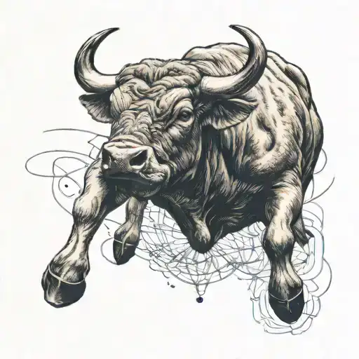 simple lined bull that has antique path under him tattoo design idea