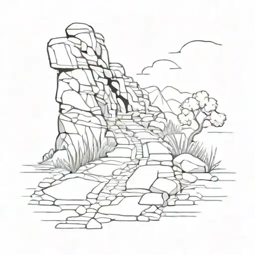  thin antique stone road linear tattoo design idea