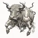 simple lined bull that has antique path under him tattoo design idea