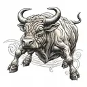 simple lined bull that has antique path under him tattoo design idea