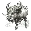 simple lined bull that has antique path under him tattoo design idea