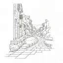  thin antique stone road linear tattoo design idea