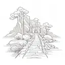  thin antique stone road linear tattoo design idea