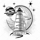 lighthouse with spaceshuttle tattoo design idea