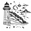 lighthouse with spaceshuttle tattoo design idea