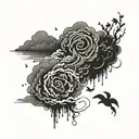  1. **Background**:    - **Sky**: The sky should be dark and stormy, filled with heavy, swirling clouds.    - **Rain**:  tattoo design idea