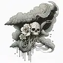  1. **Background**:    - **Sky**: The sky should be dark and stormy, filled with heavy, swirling clouds.    - **Rain**:  tattoo design idea