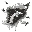  1. **Background**:    - **Sky**: The sky should be dark and stormy, filled with heavy, swirling clouds.    - **Rain**:  tattoo design idea