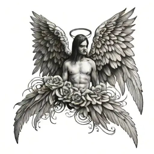 43 with angel wings spread tattoo design idea