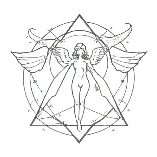 I want a simple tattoo design for a female that combines the number "777" with the aesthetic of cosmic energies, angels, tattoo design idea