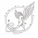 I want a simple tattoo design for a female that combines the number "777" with the aesthetic of cosmic energies, angels, tattoo design idea