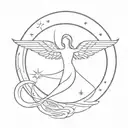 I want a simple tattoo design for a female that combines the number "777" with the aesthetic of cosmic energies, angels, tattoo design idea