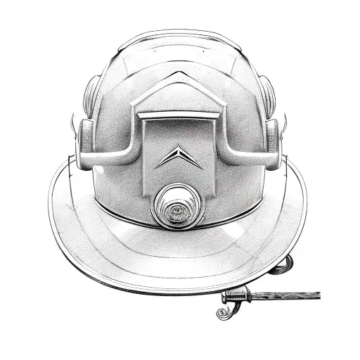rifle fishing pole crossed with a  fire chief helmet tattoo design idea