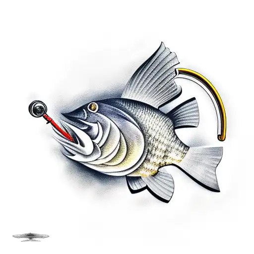 fire chief helmet, bass fish, rifle, fishing pole tattoo design idea