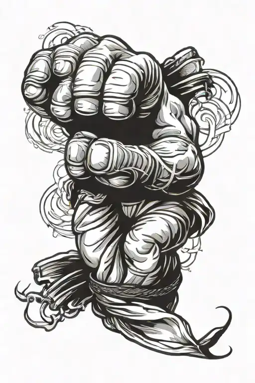 karate fist punching whith karate black belt wrapped tattoo design idea