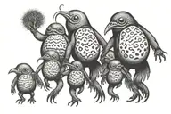 two tototos and four dust sprites standing in a row tattoo design idea