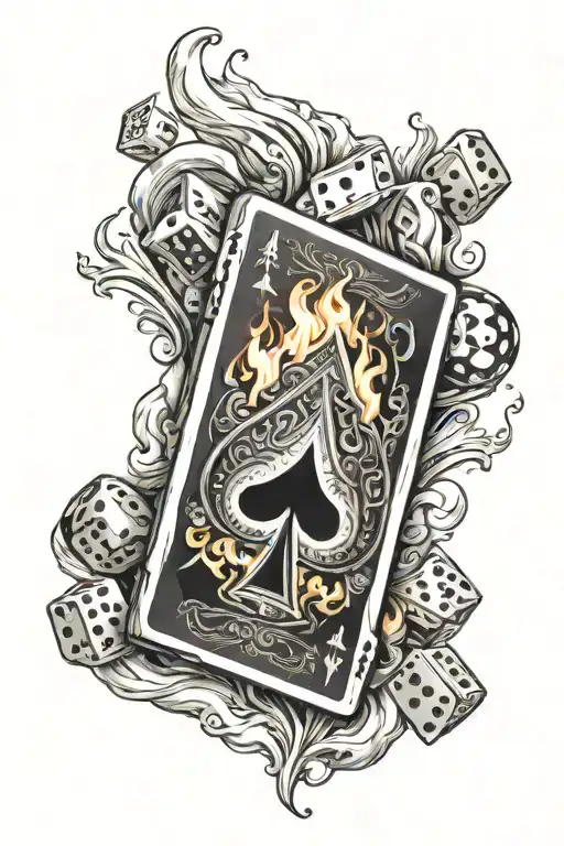 ace of spades on fire with dice and a zippo lighter tattoo design idea