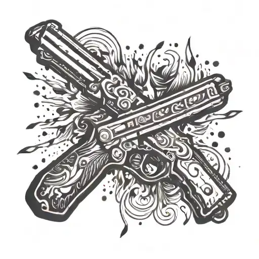 knife and shotgun and fireworks exploding tattoo design idea