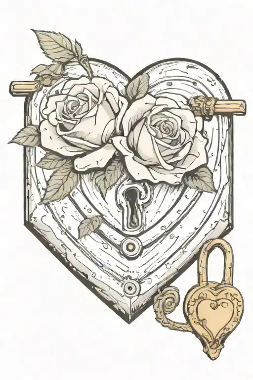 Rose growing on heart shaped lock tattoo design idea