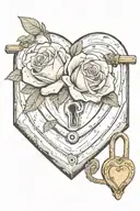 Rose growing on heart shaped lock tattoo design idea
