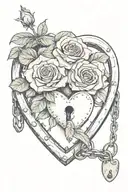 Rose growing on heart shaped lock tattoo design idea