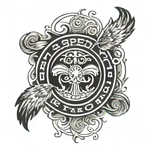 circle with words God Speed through middle with praying hands below  tattoo design idea