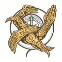 perfect circle with god speed in letters through it with hands praying below good speed tattoo design idea