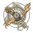 perfect circle with god speed in letters through it with hands praying below good speed tattoo design idea