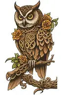 owl and Celtic knotwork intertwined tattoo design idea
