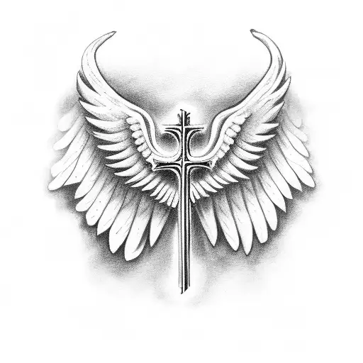 wings with cross and bible verse tattoo design idea