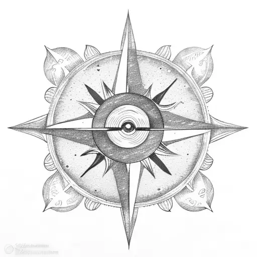 Ocean with sun, moon, compass tattoo design idea