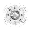 Ocean with sun, moon, compass tattoo design idea
