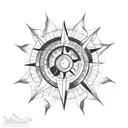 Ocean with sun, moon, compass tattoo design idea