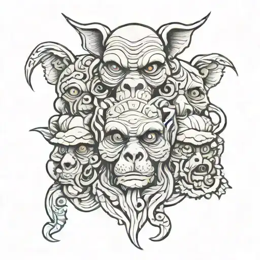 see no evil hear no evil speak no evil tattoo with a animal combined and patters tattoo design idea