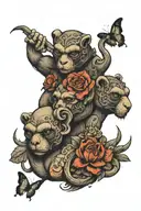 see no evil hear no evil speak no evil tattoo with a animal combined and a floral pattern going across   tattoo design idea